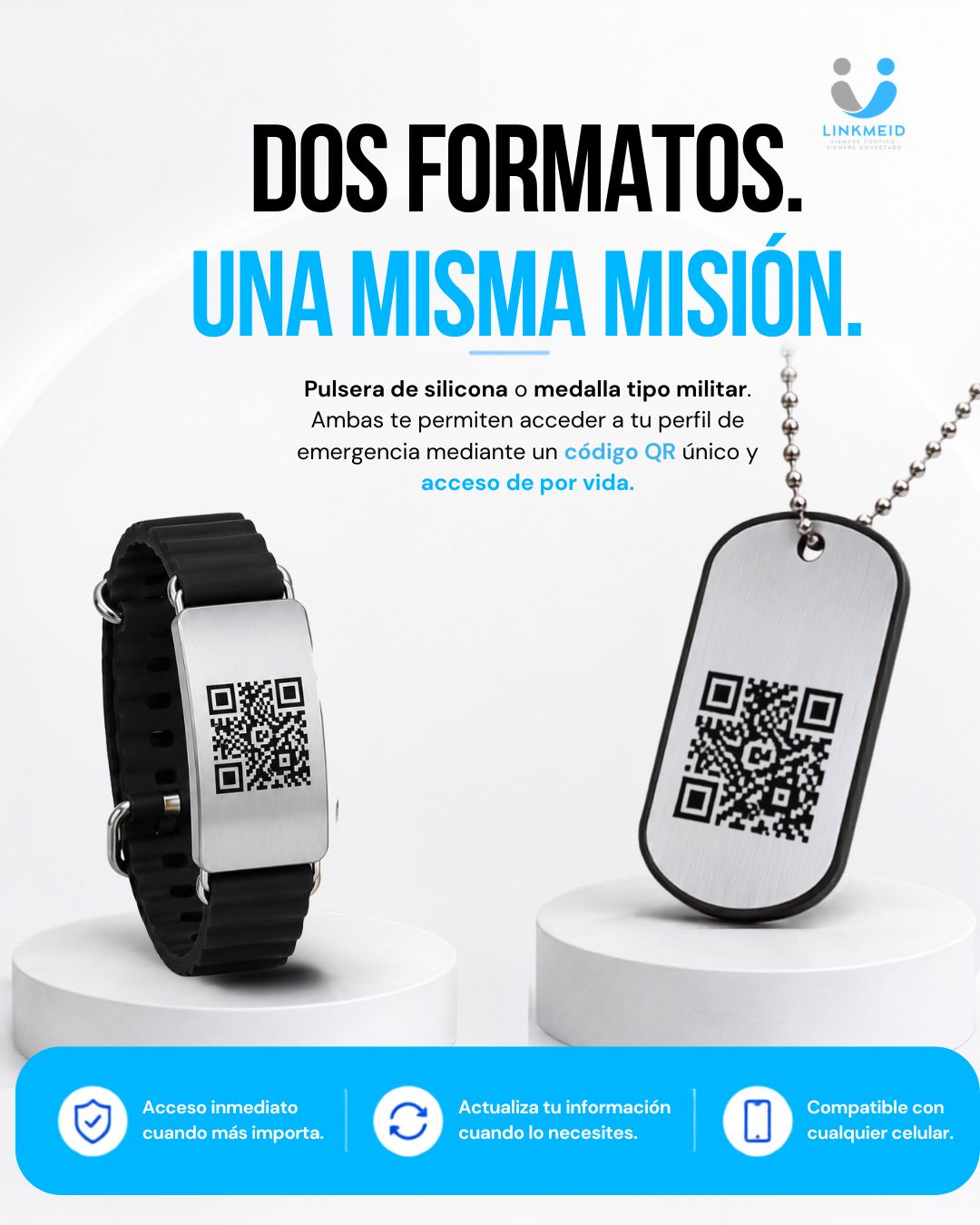 Pulsera y medalla LinkMeID, dos formatos con la misma misión