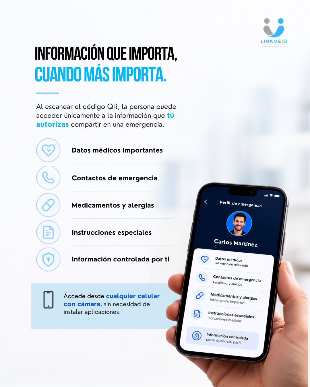Información autorizada disponible en el perfil de emergencia LinkMeID