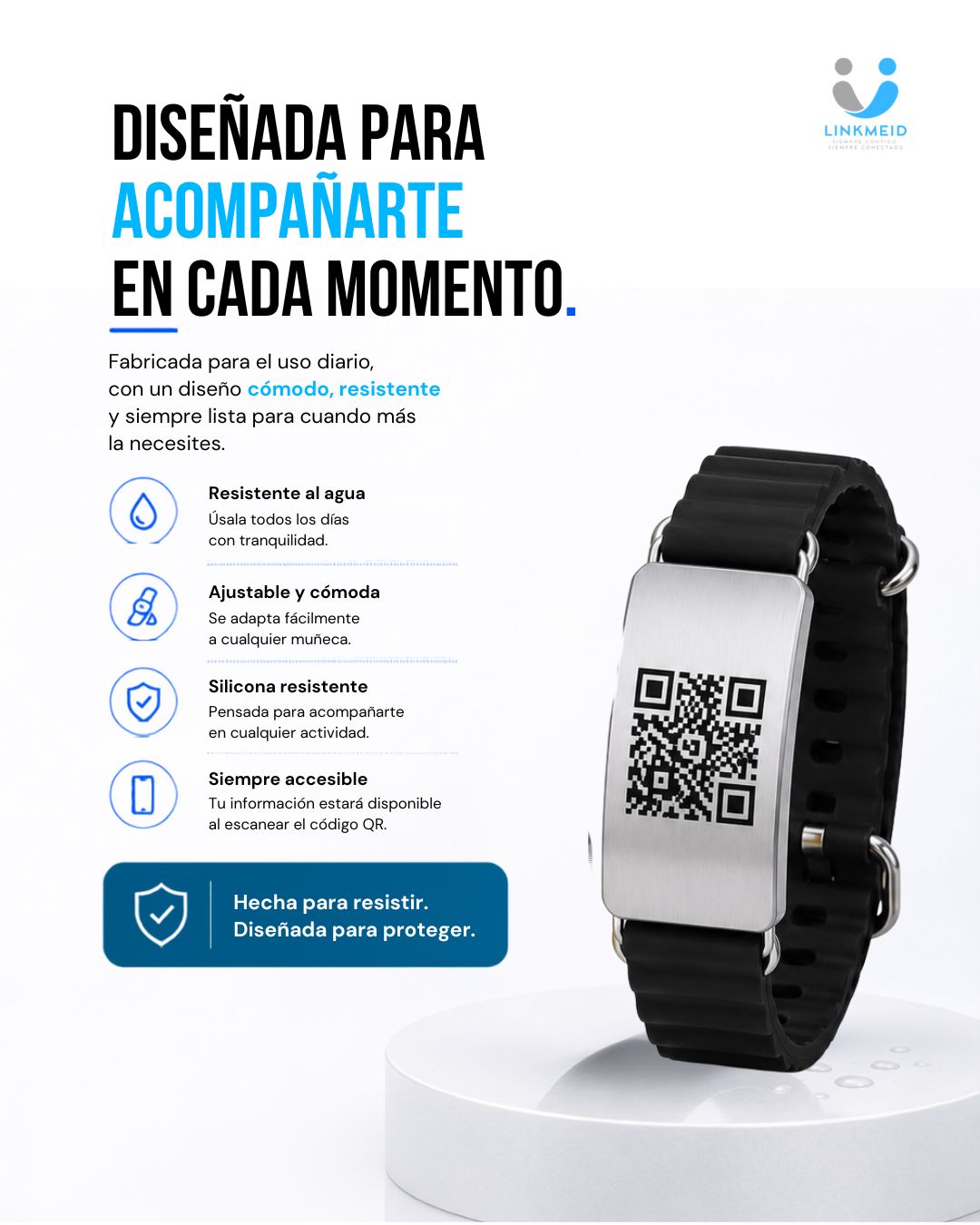 Pulsera LinkMeID diseñada para uso diario